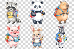 Back to School Cute Animal | Watercolor Dog Fox Monkey PNG Product Image 5