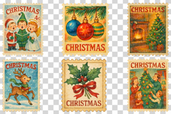 Christmas Vintage Stamps | Santa reindeer elf snowman bell Product Image 5