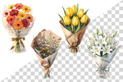 Watercolor Flower Bouquet Clipart | Roses Peonies Tulips PNG Product Image 5