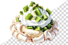 Green Kiwi Dessert | Watercolor Clip Art PNG Cake Pavlova Product Image 5