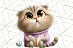 Bookish Cat Clipart, Cozy Reading Cats PNG, Cute Sweater Cat Product Image 2