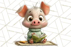 Farm Animals PNG Clipart, Cozy Reading Animals, Cute Cartoon Product Image 2