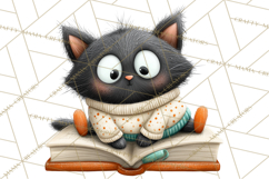 Bookish Cat Clipart, Cozy Reading Cats PNG, Cute Sweater Cat Product Image 5