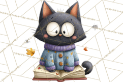 Bookish Cat Clipart, Cozy Reading Cats PNG, Cute Sweater Cat Product Image 2
