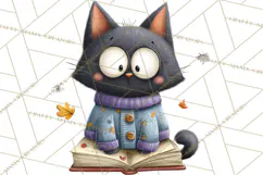 Bookish Cat Clipart, Cozy Reading Cats PNG, Cute Sweater Cat Product Image 2