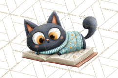 Bookish Cat Clipart, Cozy Reading Cats PNG, Cute Sweater Cat Product Image 3