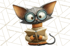 Bookish Cat Clipart, Cozy Reading Cats PNG, Cute Sweater Cat Product Image 3