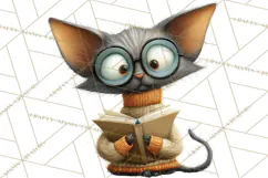 Bookish Cat Clipart, Cozy Reading Cats PNG, Cute Sweater Cat Product Image 3