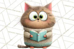 Bookish Cat Clipart, Cozy Reading Cats PNG, Cute Sweater Cat Product Image 2