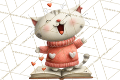 Bookish Cat Clipart, Cozy Reading Cats PNG, Cute Sweater Cat Product Image 3