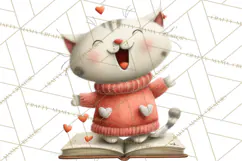 Bookish Cat Clipart, Cozy Reading Cats PNG, Cute Sweater Cat Product Image 3