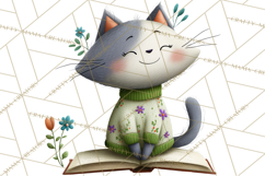 Bookish Cat Clipart, Cozy Reading Cats PNG, Cute Sweater Cat Product Image 4