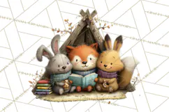 Woodland Animals PNG Clipart, Cozy Reading Animals Product Image 4