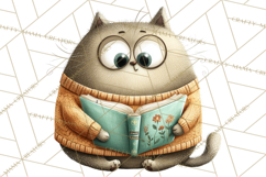 Bookish Cat Clipart, Cozy Reading Cats PNG, Cute Sweater Cat Product Image 5