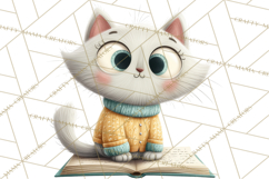 Bookish Cat Clipart, Cozy Reading Cats PNG, Cute Sweater Cat Product Image 2