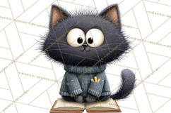 Bookish Cat Clipart, Cozy Reading Cats PNG, Cute Sweater Cat Product Image 3