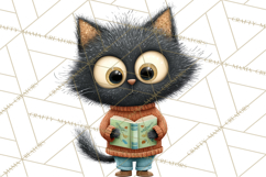 Bookish Cat Clipart, Cozy Reading Cats PNG, Cute Sweater Cat Product Image 4