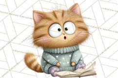 Bookish Cat Clipart, Cozy Reading Cats PNG, Cute Sweater Cat Product Image 5
