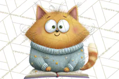 Bookish Cat Clipart, Cozy Reading Cats PNG, Cute Sweater Cat Product Image 2