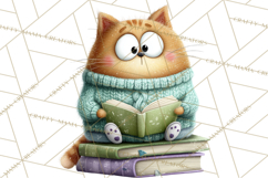 Bookish Cat Clipart, Cozy Reading Cats PNG, Cute Sweater Cat Product Image 4