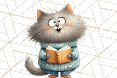 Bookish Cat Clipart, Cozy Reading Cats PNG, Cute Sweater Cat Product Image 3