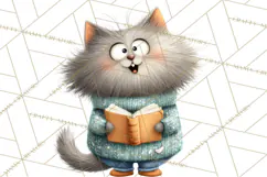 Bookish Cat Clipart, Cozy Reading Cats PNG, Cute Sweater Cat Product Image 3
