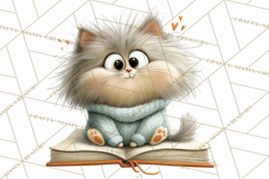 Bookish Cat Clipart, Cozy Reading Cats PNG, Cute Sweater Cat Product Image 5