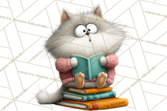 Bookish Cat Clipart, Cozy Reading Cats PNG, Cute Sweater Cat Product Image 2