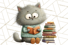 Bookish Cat Clipart, Cozy Reading Cats PNG, Cute Sweater Cat Product Image 3