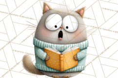 Bookish Cat Clipart, Cozy Reading Cats PNG, Cute Sweater Cat Product Image 4