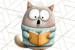 Bookish Cat Clipart, Cozy Reading Cats PNG, Cute Sweater Cat Product Image 4