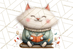 Bookish Cat Clipart, Cozy Reading Cats PNG, Cute Sweater Cat Product Image 5