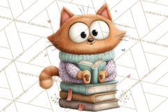 Bookish Cat Clipart, Cozy Reading Cats PNG, Cute Sweater Cat Product Image 2