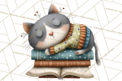 Bookish Cat Clipart, Cozy Reading Cats PNG, Cute Sweater Cat Product Image 3