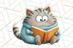 Bookish Cat Clipart, Cozy Reading Cats PNG, Cute Sweater Cat Product Image 4
