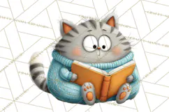 Bookish Cat Clipart, Cozy Reading Cats PNG, Cute Sweater Cat Product Image 4