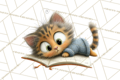 Bookish Cat Clipart, Cozy Reading Cats PNG, Cute Sweater Cat Product Image 5