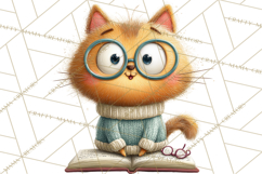 Bookish Cat Clipart, Cozy Reading Cats PNG, Cute Sweater Cat Product Image 2