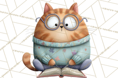 Bookish Cat Clipart, Cozy Reading Cats PNG, Cute Sweater Cat Product Image 3