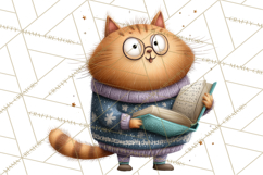 Bookish Cat Clipart, Cozy Reading Cats PNG, Cute Sweater Cat Product Image 4