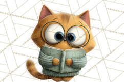 Bookish Cat Clipart, Cozy Reading Cats PNG, Cute Sweater Cat Product Image 5