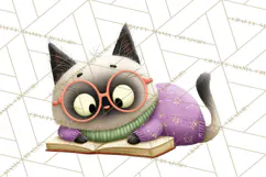 Bookish Cat Clipart, Cozy Reading Cats PNG, Cute Sweater Cat Product Image 2