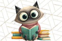 Bookish Cat Clipart, Cozy Reading Cats PNG, Cute Sweater Cat Product Image 3