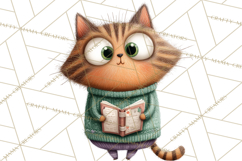 Bookish Cat Clipart, Cozy Reading Cats PNG, Cute Sweater Cat Product Image 5