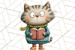 Bookish Cat Clipart, Cozy Reading Cats PNG, Cute Sweater Cat Product Image 2