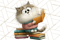 Bookish Cat Clipart, Cozy Reading Cats PNG, Cute Sweater Cat Product Image 2