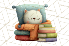 Bookish Cat Clipart, Cozy Reading Cats PNG, Cute Sweater Cat Product Image 5