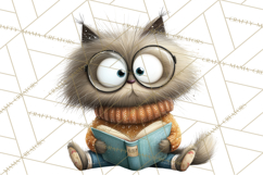 Bookish Cat Clipart, Cozy Reading Cats PNG, Cute Sweater Cat Product Image 3