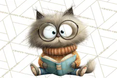 Bookish Cat Clipart, Cozy Reading Cats PNG, Cute Sweater Cat Product Image 3