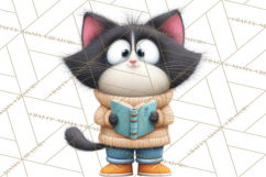 Bookish Cat Clipart, Cozy Reading Cats PNG, Cute Sweater Cat Product Image 4